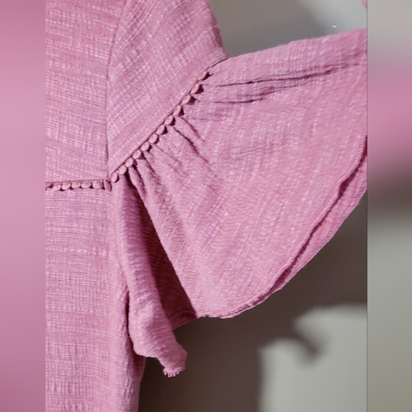 Retrology boho small flared short sleeve bubbled lace trim tee dusty pink - Picture 3 of 5